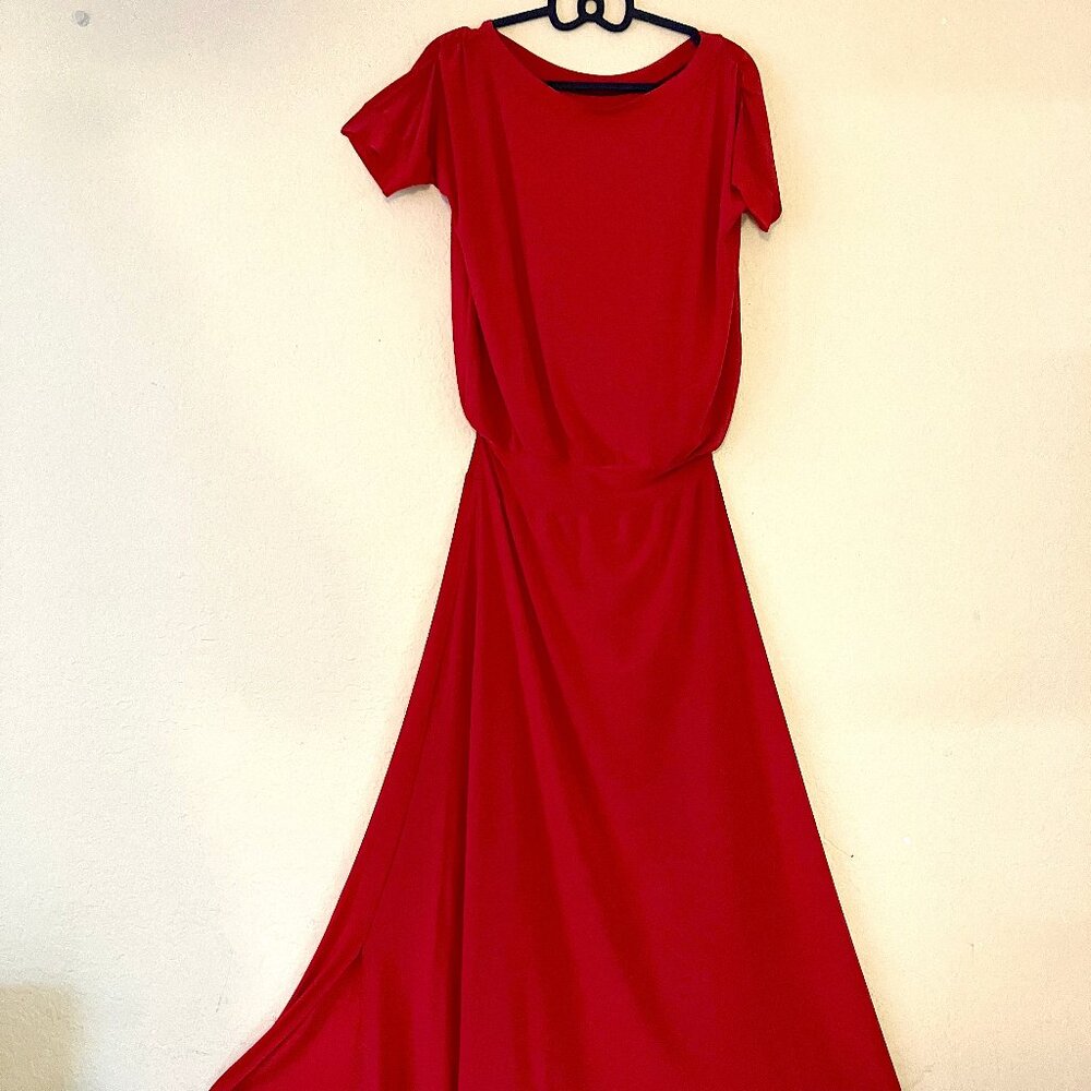 OMDAYA Red Cap Sleeve Semi Off-Shoulder Dress (Medium) NWT